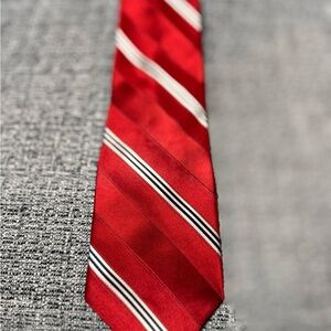 Tommy Hilfiger Red and White Striped SILK Tie